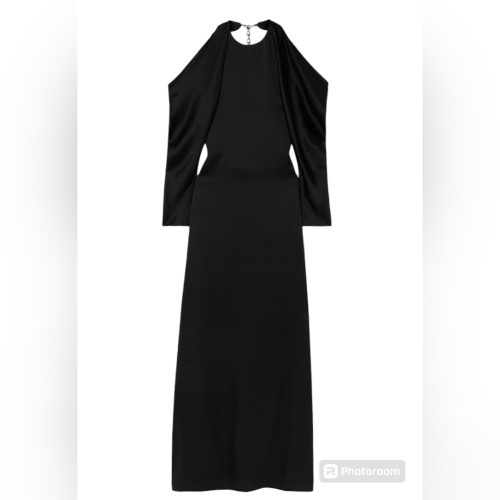 Jonathan Simkhai Caitlyn Size 2 Black Fluid Backless Silver Chainlink Maxi Gown - Picture 3 of 16